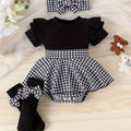 Baby Girl Houndstooth Ruffle Romper Set with Matching Socks
