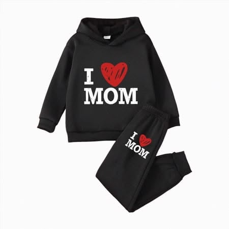 “I Love Mom” Fleece Hoodie Set